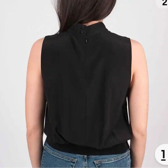 NWT FRAME Mock-Neck Sleeveless Party Top Medium Black Silk - Picture 5 of 14
